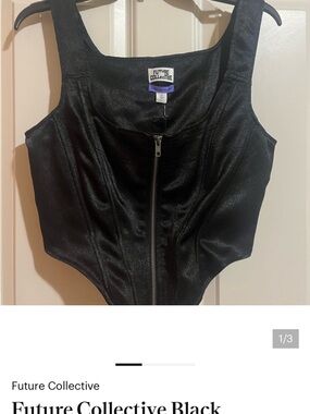 Future Collective Black Satin Zip Front Corset Top